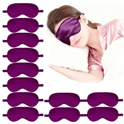 12PACK Silky Sleep Masks Satin Eye Mask Silk Eyes Cover for Sleeping Blackout Eyeshades Soft Blindfold Travel Nap Gifts - color: Plum