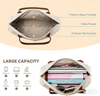 Large Work Tote Bag for Women, Everyday Commuter Shoulder Bag for Office - color: White