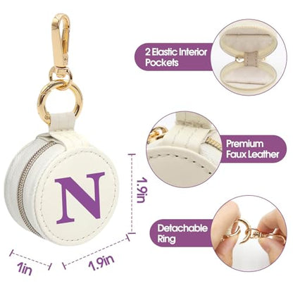 Mini Initial Travel Jewelry Case Ring Holder Gifts for Women Girls - color: Beige, size: Leather-N
