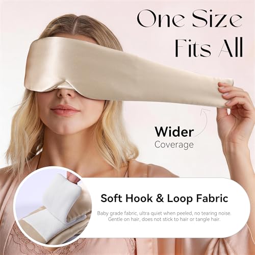 Silk Sleep Eye Mask & Hairband Set for Side Sleeper Women Men(Khaki) - color: Khaki