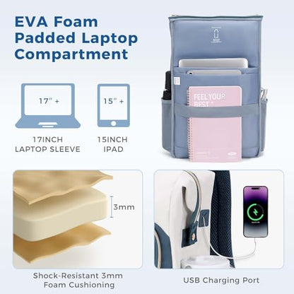 ECOHUB 17" Laptop Backpack for Women 25L Cute Teacher Work Backpack, Blue - color: Blue
