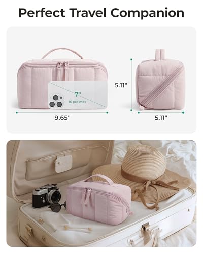 BAGSMART Puffy 메이크업 가방, 06-더스티 로즈 핑크, 오픈 플랫 메이크업 가방 - color: 06-더스티 로즈 핑크, size: 중형