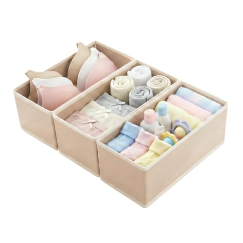 Small Foldable Fabric Drawer Organizer 3-Pack - 11" Breathable Closet & Dresser Storage Bins for Underwear, Socks, Baby Clothes & Bras, Khaki - color: khaki