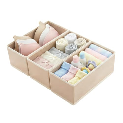 Small Foldable Fabric Drawer Organizer 3-Pack - 11" Breathable Closet & Dresser Storage Bins for Underwear, Socks, Baby Clothes & Bras, Khaki - color: khaki