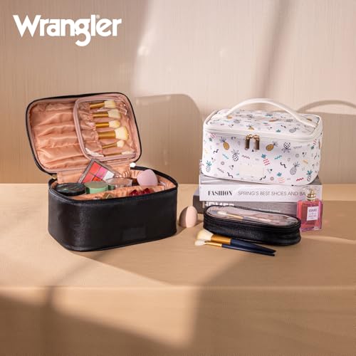 Wrangler Travel Makeup Bag 2pcs Set Cosmetic Bag with Makeup Brush Holder - color: Black