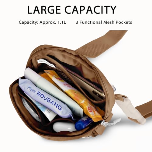 Goloni Women Waterproof Crossbody Fanny Pack Adjustable 1.1L Waist Belt Bag - color: Brown