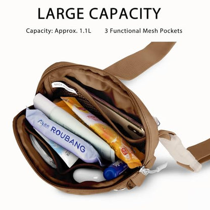 Goloni Women Waterproof Crossbody Fanny Pack Adjustable 1.1L Waist Belt Bag - color: Brown