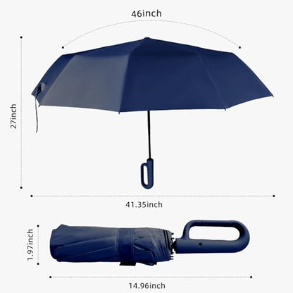 Compact Travel Umbrella, Carabiner Handle, Auto Open Close | 46-in canopy coverage, 41.7-in under-canopy diameter, 10 x 2 reinforced ribs, UPF 50+, clip-on carabiner handle. - color: Navy blue