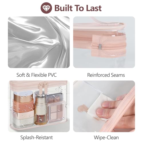 PACKISM TSA Approved Toiletry Bag - Clear Makeup Bag for Travel, Rose Pink - color: Active Pink