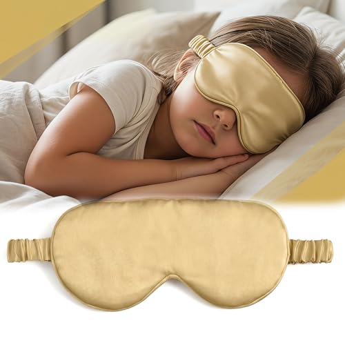 Kids Sleep Mask, 100% Mulberry Silk Eye Cover for Sleeping, Golden - color: Golden