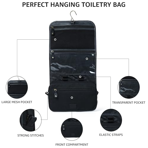 LEATHER VILLAGE Hanging Leather Toiletry Bag for Men, Dopp Kit, Black - color: Black