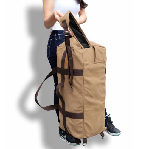 Large Canva Travel Duffle Bag Heavy Duty - color: Khaki