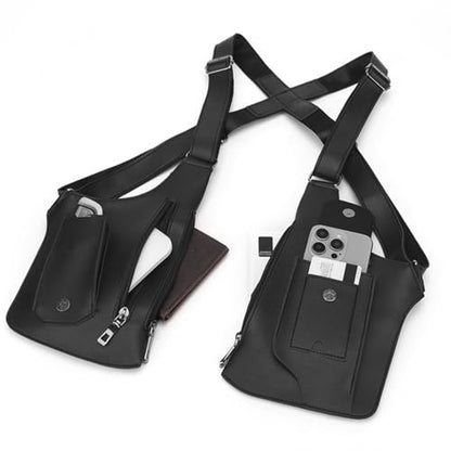 FANNING511 Double Shoulder Armpit Bag for Men Underarm Bag Multi Pocket Underarm Shoulder Bag - color: Black