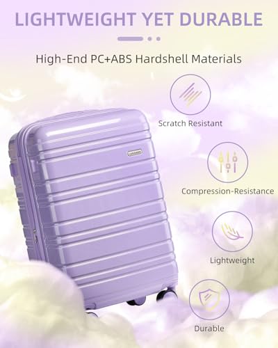 LARVENDER Carry on Luggage Sets 3 Piece, 20in Suitcase Set, Glossy Lavender - color: Glossy Lavender 20in, size: 3 Piece Set (20/DB/TB)