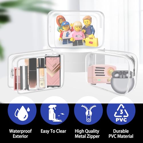 YedsIntu 16 Pieces Small Clear Makeup Bag PVC Zippered Pouches, TSA Approved Toiletry Bag for Travel, Waterproof Cosmetics Bag Vinyl Plastic Organizer Case for Vacation Bathroom - color: 16pcs White S