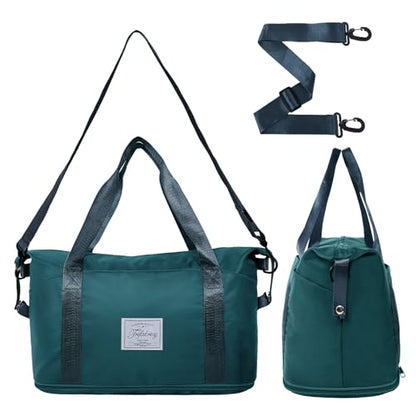 Travel Duffel Bag with Wet Pocket & Trolley Sleeve, Waterproof Expandable - color: Peacock Blue