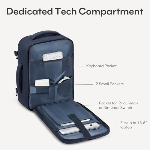 mibasies 30L Airline Approved Travel Carry On Backpack, fit 15.6" Laptop - color: Navy, size: Large