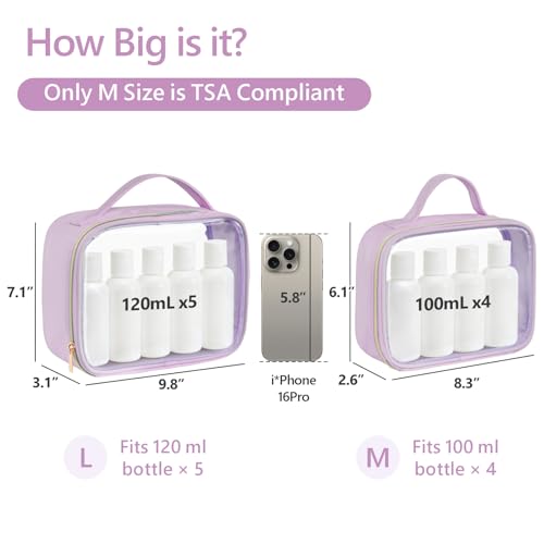 PACKISM Clear Makeup Bag Travel - Velvet Side TSA Approved Toiletry Bag - color: 01 Purple, size: Full Vacation (Mixed Sizes)