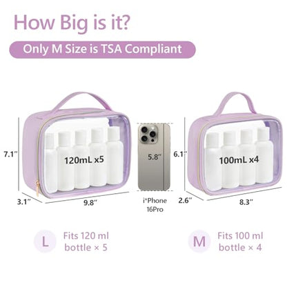 PACKISM Clear Makeup Bag Travel - Velvet Side TSA Approved Toiletry Bag - color: 01 Purple, size: Full Vacation (Mixed Sizes)