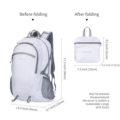 NODLAND Light Weight Packable Backpack for Travel Hiking 45L Foldable Water-Resistant Daypack Hydration Rucksack - color: White, size: Medium 45L