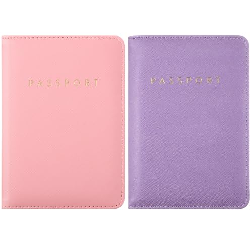 Frienda 2 Pcs Passport Holder Covers Waterproof Leather - color: Pink, Taro Purple
