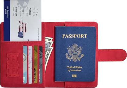 Passport Holder Cover Wallet Case RFID Blocking Card Slot Travel Essentials - color: Red