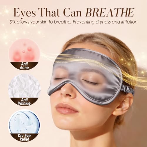 LULUSILK Mulberry Silk Sleep Eye Mask for Sleeping Women Men, Charcoal Gray - color: Charcoal Gray
