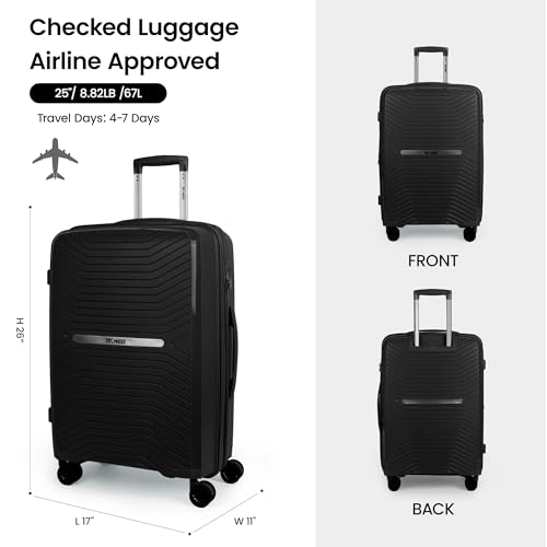 25" Checked Luggage Hardside Suitcase Expandable 20% - color: Black, size: Checked-Medium 25-Inch