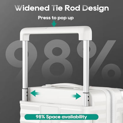 Joyway 20 Inch Carry on Luggage with Front Pocket and Cup Holder, White - color: White