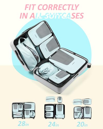 Bagsmart Compression Packing Cubes, Travel Bag Cruise Ship Essentials - color: Sky Blue
