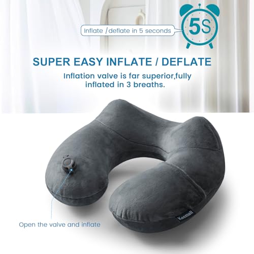 Keemall Inflatable Neck & Shoulder Travel Pillow for Airplane Naps - color: Black Gray, size: Medium