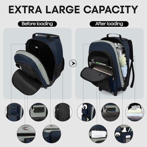 20" 2-in-1,Wheeled Travel Luggage Bag w/Telescopic Handle - color: JH-2560-Blue-20