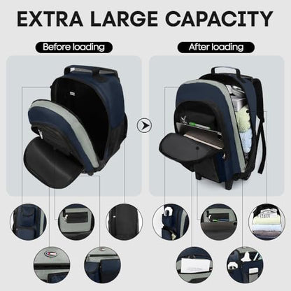 20" 2-in-1,Wheeled Travel Luggage Bag w/Telescopic Handle - color: JH-2560-Blue-20