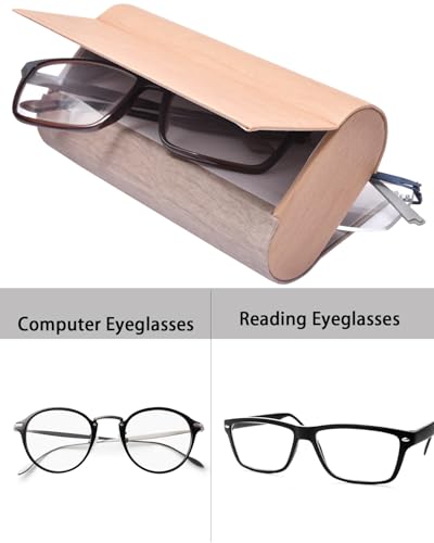 Philley Dual Glasses Case 2-in-1 Double Eyeglasses case - color: Wood Grain (Coffee + Brown)
