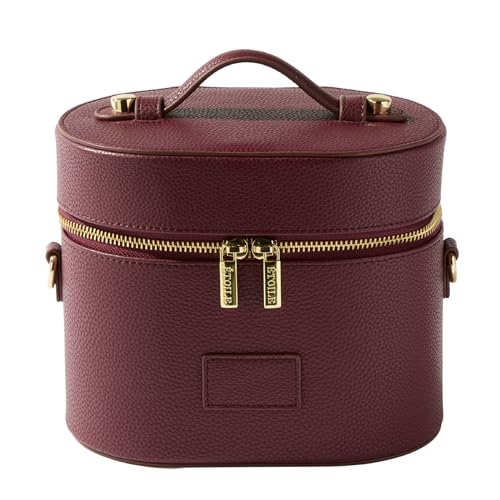 ETOILE - Oval Toiletry Case Burgundy - Travel Makeup Bag Organizer with Shoulder Strap and Removable Divider - color: Burgundy