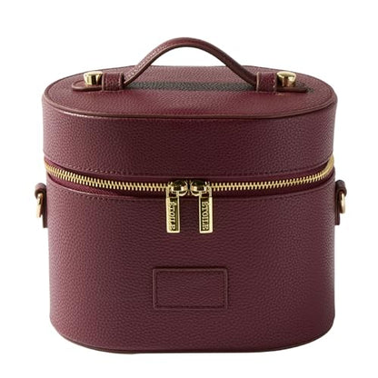 ETOILE - Oval Toiletry Case Burgundy - Travel Makeup Bag Organizer with Shoulder Strap and Removable Divider - color: Burgundy
