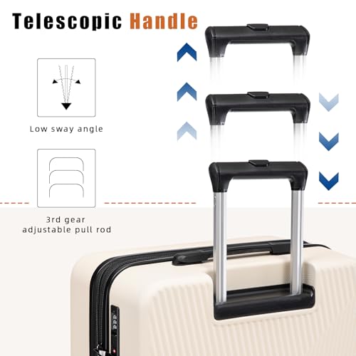 5 Piece Hardshell Luggage Set TSA Lock Spinner Wheels Beige - color: Beige, size: 5 piece