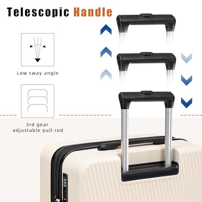 5 Piece Hardshell Luggage Set TSA Lock Spinner Wheels Beige - color: Beige, size: 5 piece