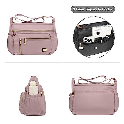 NPBAG Crossbody Bag for Women, Shoulder Purse Handbag Messenger Bag, Trendy Pocketbooks, Waterproof and Multi-Pockets - color: Silver Pink