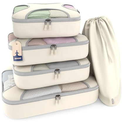 Shacke 5 Set Packing Cubes for Travel with Laundry Bag (Sand) - color: 5 Set - Sand, size: Set of 5