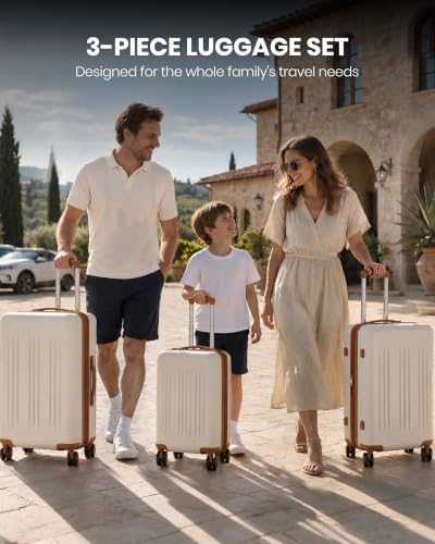 Kono 3 Piece Expandable Luggage Set with Spinner Wheels Hardshell, Cream - color: Cream White, size: 3 Piece Set (20"/24"/28")