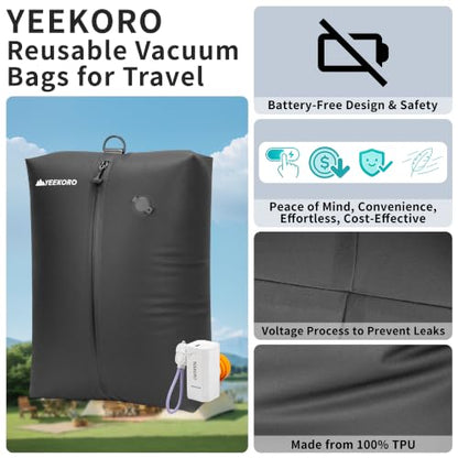 Vacuum Bag for Travel,IPX8 Waterproof Reusable Compression Bags - color: Black, size: 3 PC -With Pump