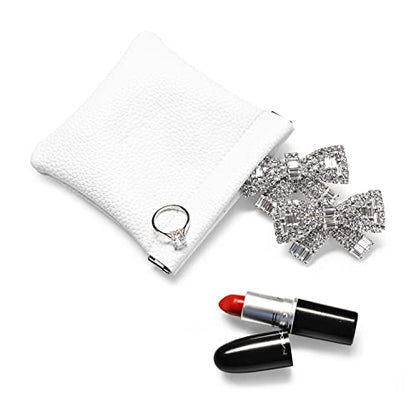 White PU Leather Auto Seal Travel Jewelry Pouch Gift Bag - color: White, size: 4.21"x4.33"