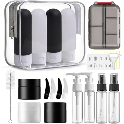 20 Pack Travel Bottles for Toiletries, Travel Containers with Pill Case - color: Dark Color B