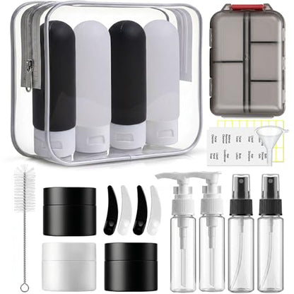 20 Pack Travel Bottles for Toiletries, Travel Containers with Pill Case - color: Dark Color B