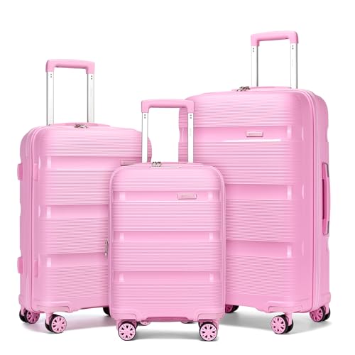 Kono 3 Piece Luggage Set, 20/24/28 Inch Suitcases with TSA Lock, Pink - color: Pink, size: 3-Piece Set (20/24/28)