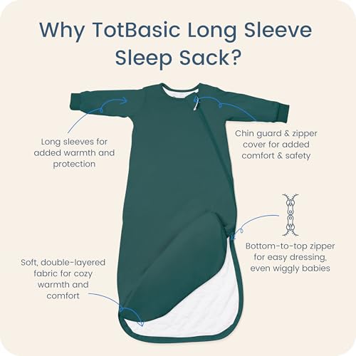 1.0 TOG Long Sleeve Sleep Sack, Baby Wearable Blanket 2-Way Zipper - color: Emerald, size: 6-18 Months