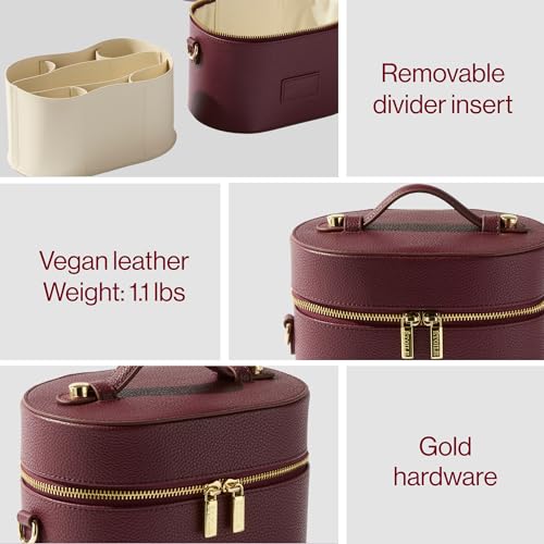 ETOILE - Oval Toiletry Case Burgundy - Travel Makeup Bag Organizer with Shoulder Strap and Removable Divider - color: Burgundy