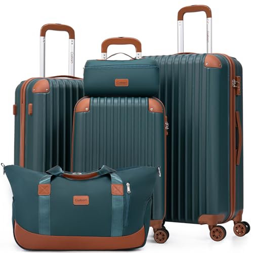 Cosbarn Luggage Sets, Lightweight Durable Hardshell, 5 piece Suitcase Sets - color: DarkGreen