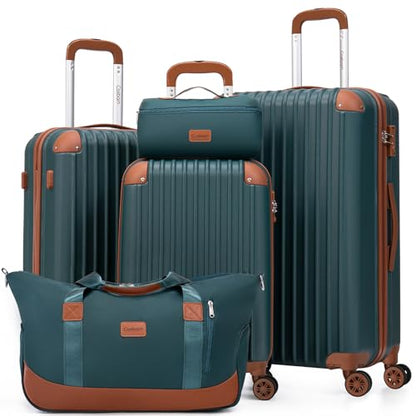 Cosbarn Luggage Sets, Lightweight Durable Hardshell, 5 piece Suitcase Sets - color: DarkGreen